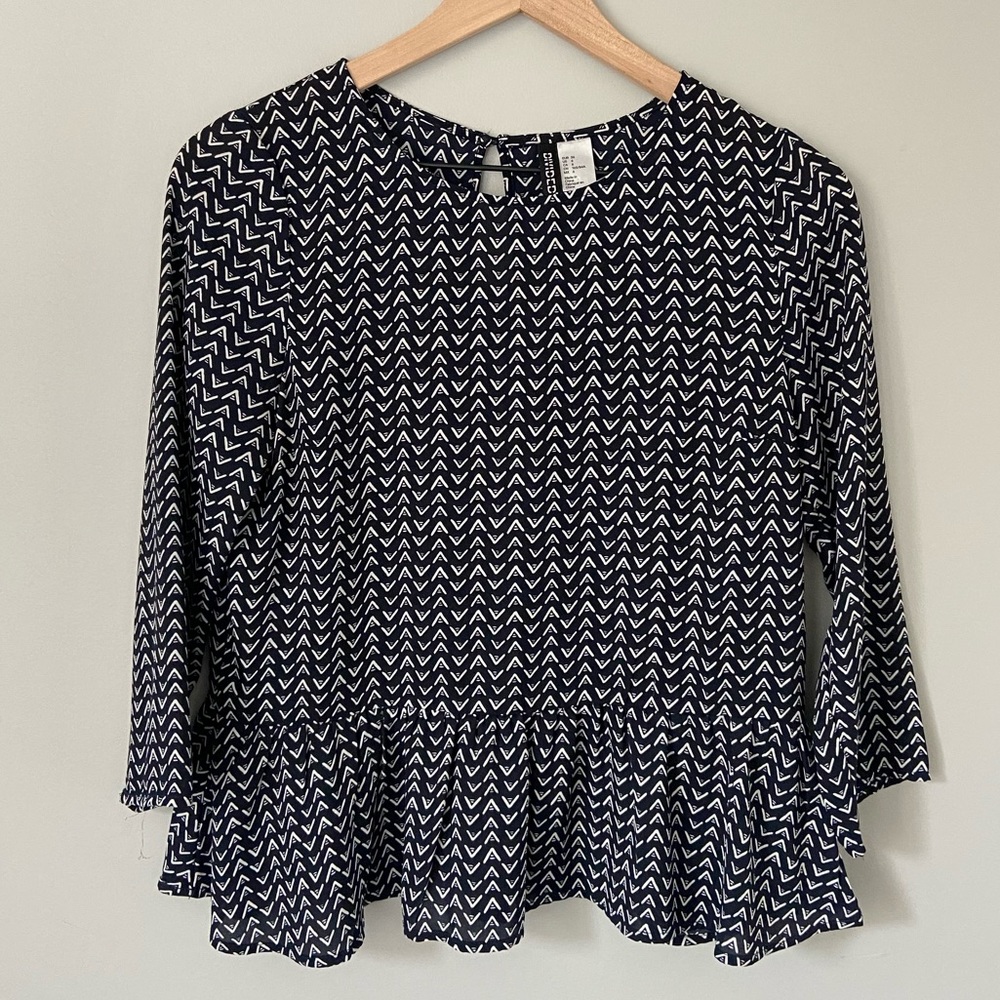 Printed Navy Peplum Top
